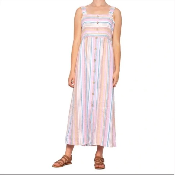 C&C California Stripe Linen Button Front Sleeveless Maxi Dress - Picture 7 of 7